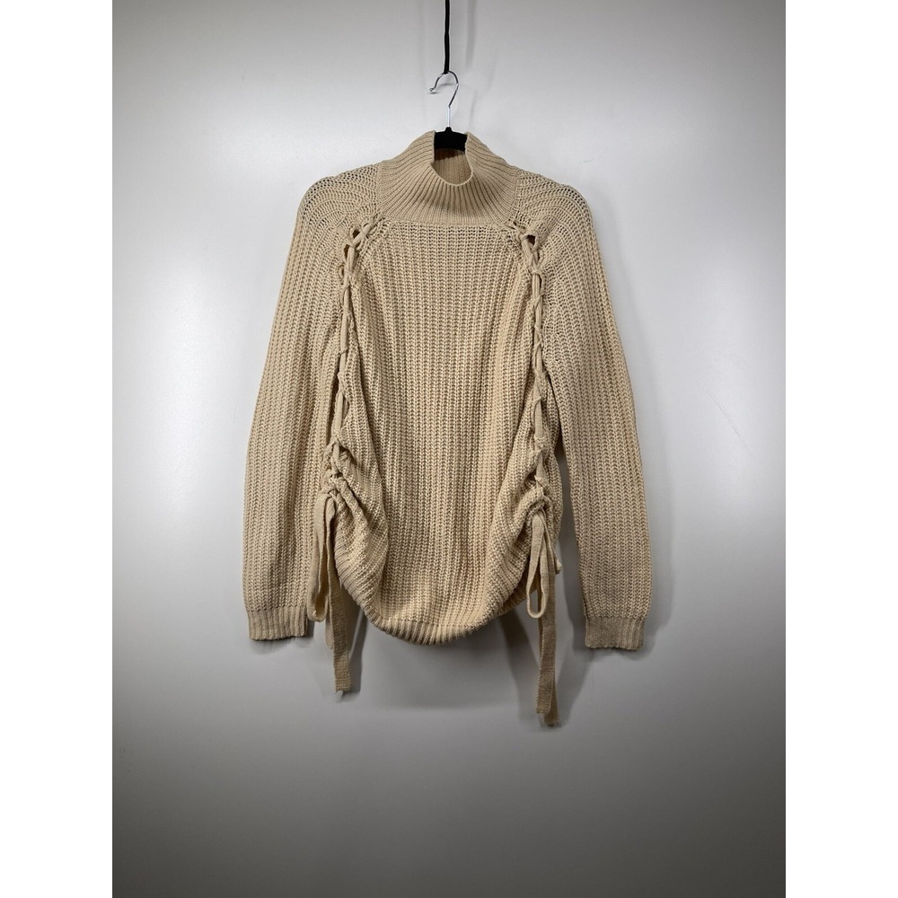 Windsor‎ Beige Chunky Ribbed Mock Neck Lace Up Corset Front Sweater Small SK2562